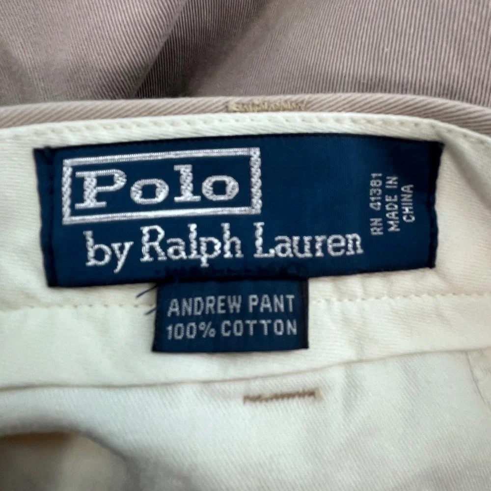 Polo Ralph Lauren Andrew Pant Mens 38x31 Khaki Tan Pleated Cotton Chino Trousers